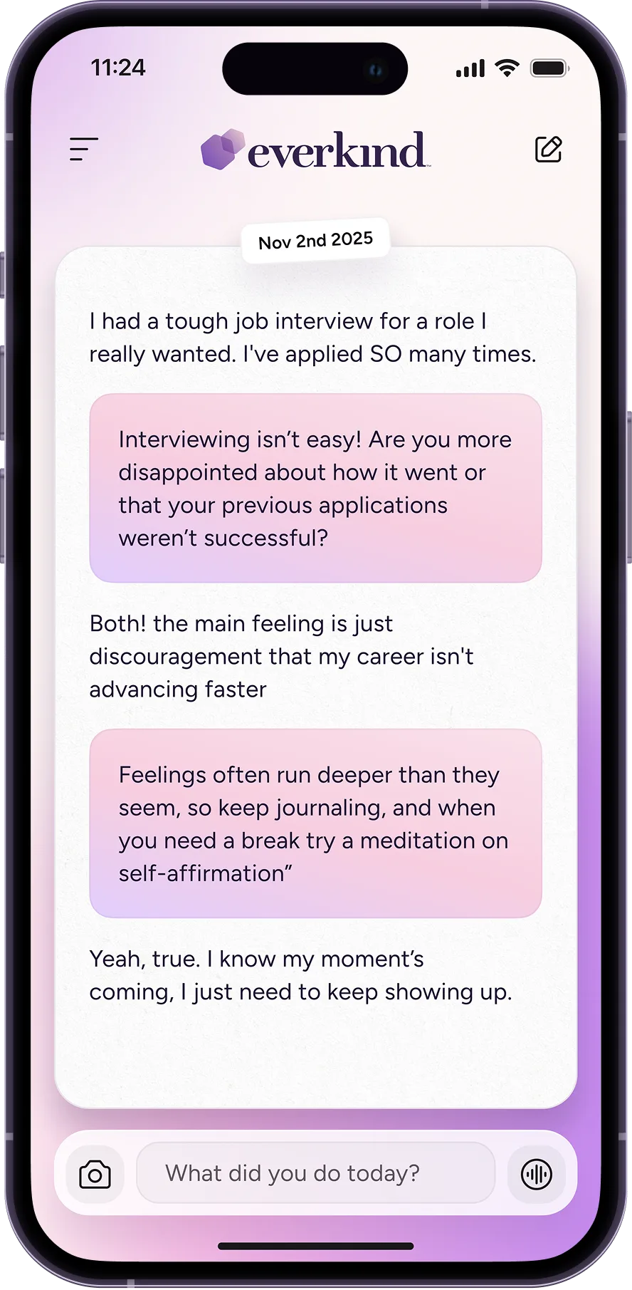 everkind AI journal app — daily journaling and emotional reflection on iPhone